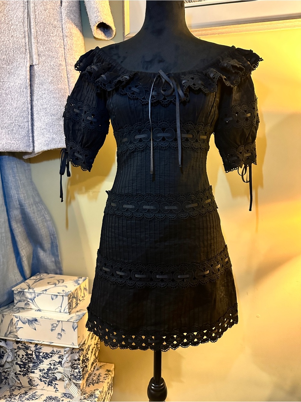 Zimmermann Honour Black Lace-Trim Mini Dress